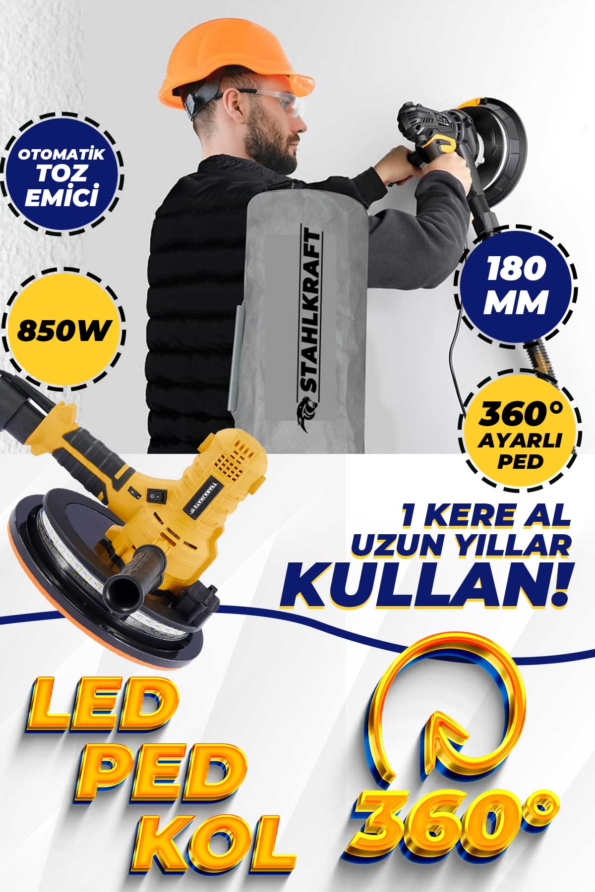 STAHLKRAFT STH 5832 850W 180mm Elektrikli Alçı zımpara Makinesi